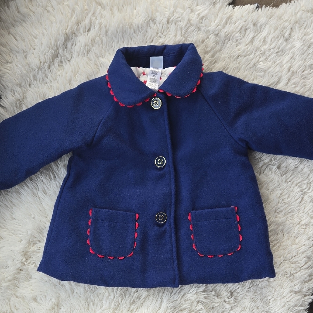 Little Me Classic Cobalt Blue Spring Dress Coat Red RicRac Trim 12M